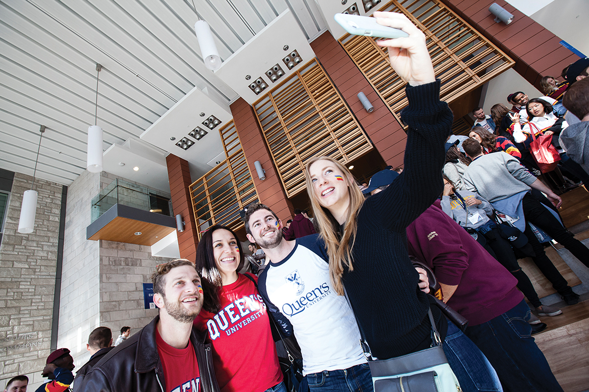 students taking a group selfie